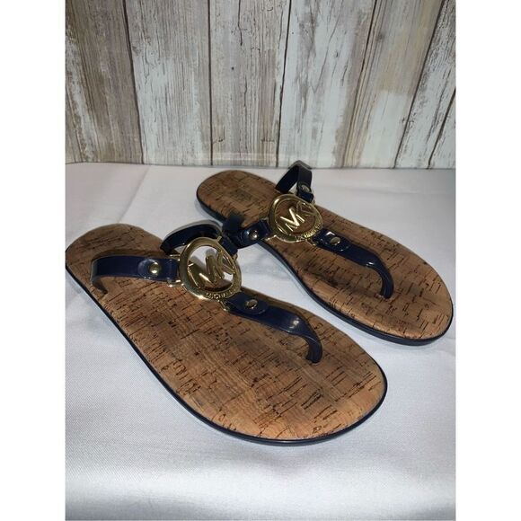 Michael Kors Charm Jelly Navy And Gold Sandals 6M - Picture 1 of 15